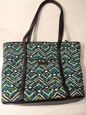 Vera Bradley Quilted Geometric Tote Bag in Blue & Green